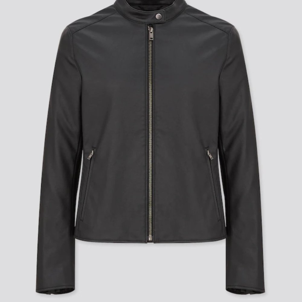 Uniqlo women black leather jacket NWT